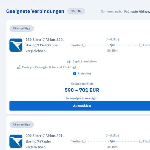Preisindikation Charterflüge