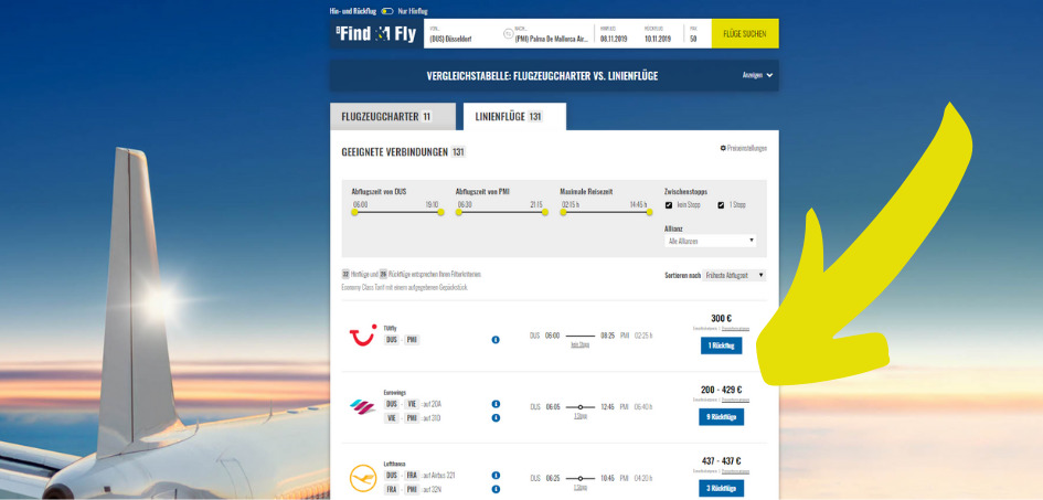 Neu auf Find & Fly: Einführung von Ticketpreisen für Linienflüge ermöglicht einfachen Vergleich von Charter- und Linienflügen.