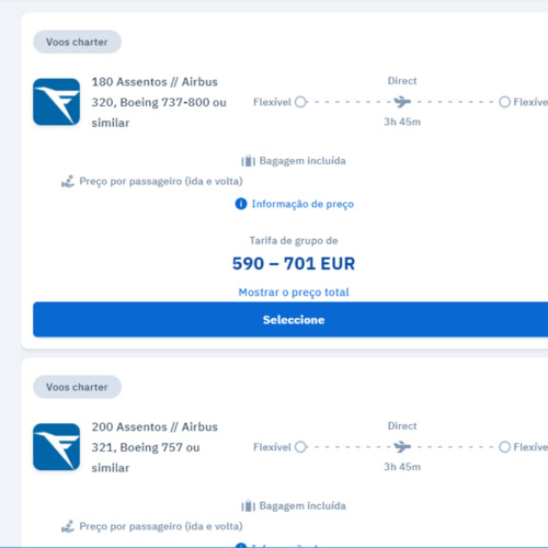 Cotações para voos charter